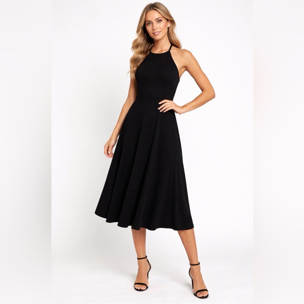 Olivia Rae women’s Size XS Black Halter Midi Dress Fit & Flare Racerback(E13)✨